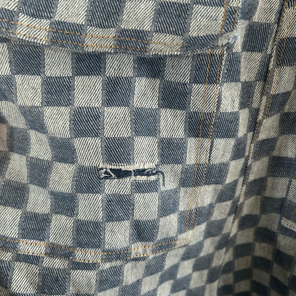 Easel Los Angels two toned blue Checkered wideleg oversized drop waist overalls - Picture 4 of 4